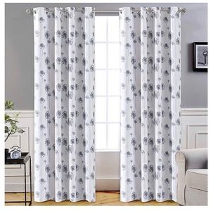 Dark curtains with floral botanical lining